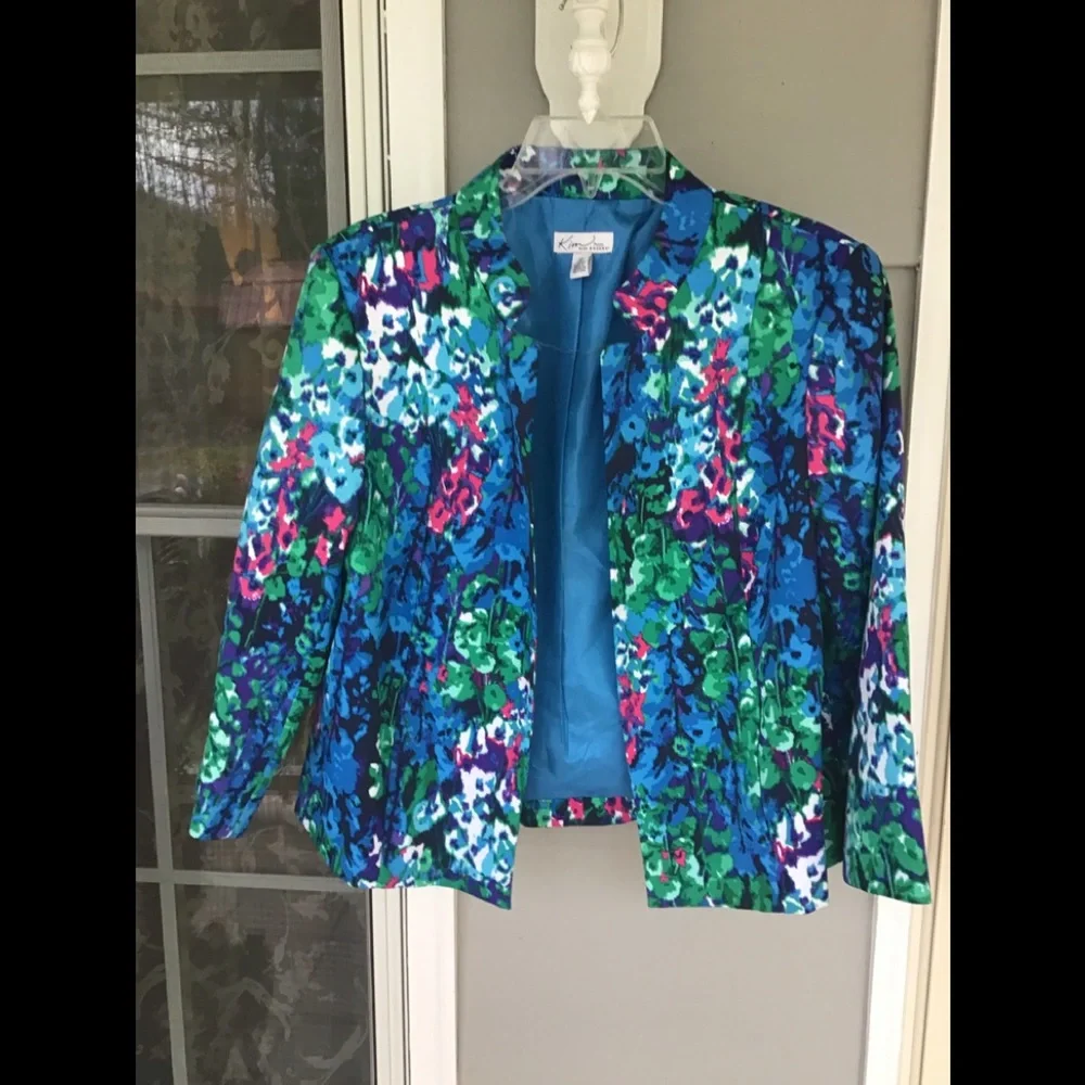 Beautiful church Ladies dressy Jacket Kim Rogers 8p petite Spring Turquoise NWOT - Picture 9 of 16